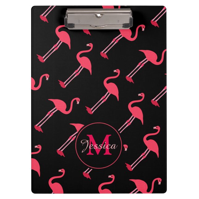 Pink Flamingos auf Personalisiert schwarz Klemmbrett (Vorderseite)