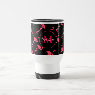 Pink Flamingos auf Personalisiert schwarz Reisebecher