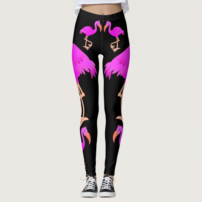 Pink Flamingos Black Leggings - Farbe wählen (Vorderseite)