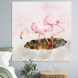 Pink Flamingos Companiship Watercolor Leinwanddruck