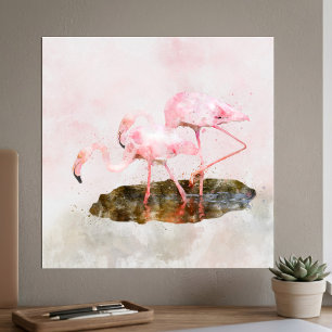 Pink Flamingos Companiship Watercolor Poster