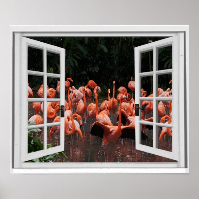 Pink Flamingos Fake Window View Poster (Vorne)