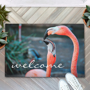Pink Flamingos Foto Begrüßungsschrift Modernes Sti Fußmatte