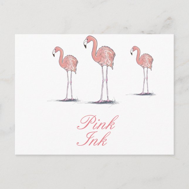 Pink Flamingos Fun Niedlich Zeichnend Postkarte (Vorderseite)