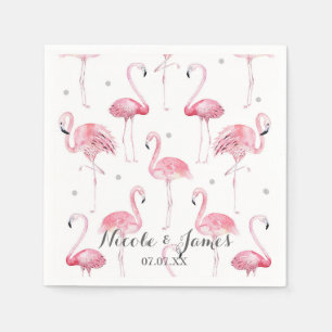 Pink Flamingos Gray Polka Dots Chic Muster Party Serviette