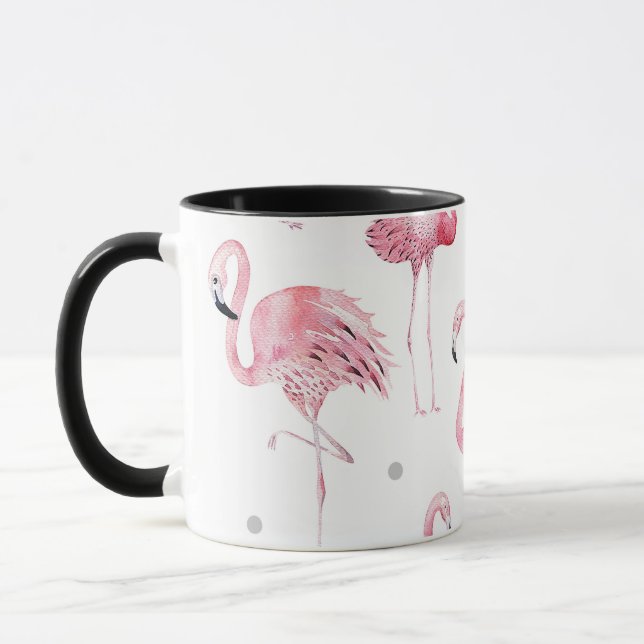 Pink Flamingos Gray Polka Dots Chic Muster Tasse (Links)