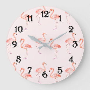 Pink Flamingos Große Wanduhr