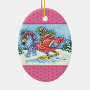 PINK FLAMINGOS HEADH SÜD FÜR WINTER, CHRISTMAS KERAMIK ORNAMENT