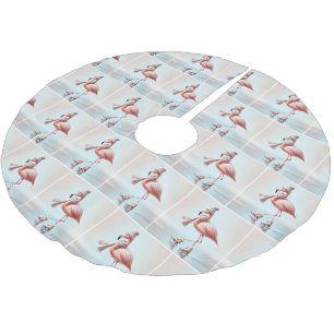 Pink Flamingos Ice Skaten Polyester Weihnachtsbaumdecke