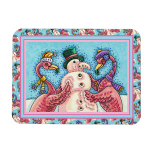 PINK FLAMINGOS MACHEN SNOWMAN, FUNNY CHRISTMAS VÖG MAGNET