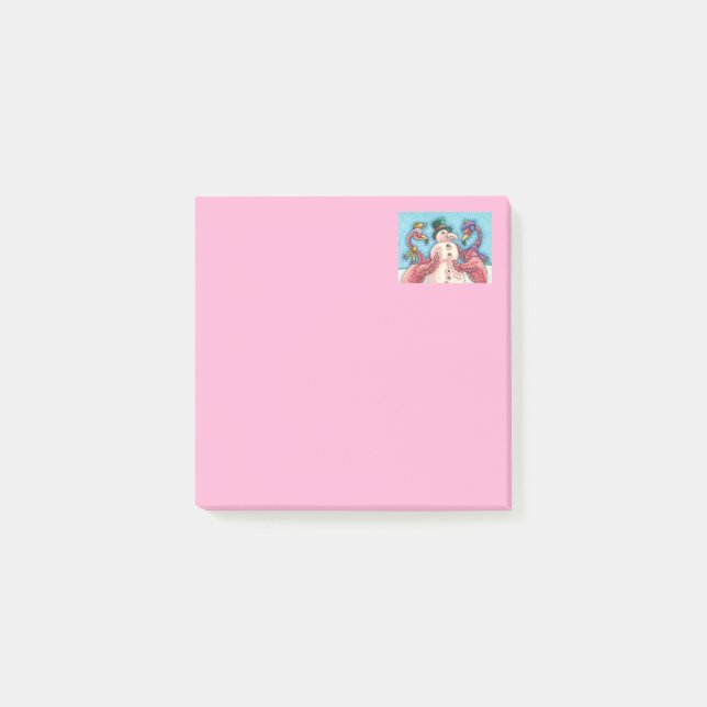 PINK FLAMINGOS MACHEN SNOWMAN, FUNNY CHRISTMAS VÖG POST-IT KLEBEZETTEL (Vorderseite)