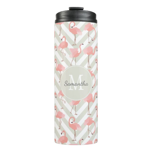Pink Flamingos Muster mit Ihrem Monogramm Thermosbecher (Vorderseite)