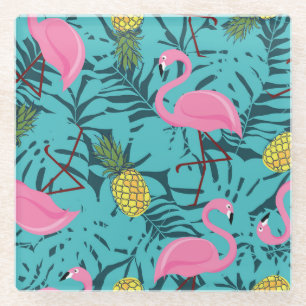 Pink Flamingos Palm: Exotic Hawaii Glasuntersetzer