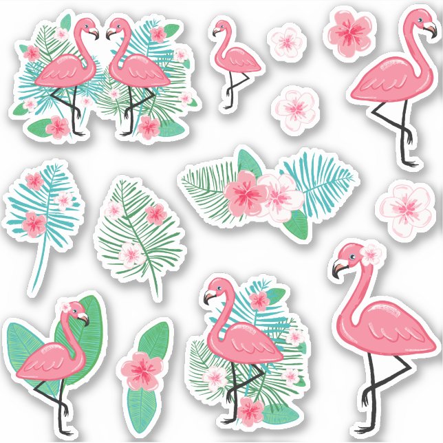 Pink Flamingos & Plumeria Aufkleber (Vorderseite)