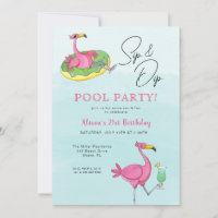 Pink Flamingos Pool Geburtstagsparty Einladung