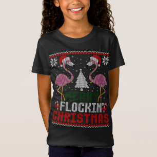 Pink Flamingos Santa Merry Flockin Weihnachten Ugl T-Shirt
