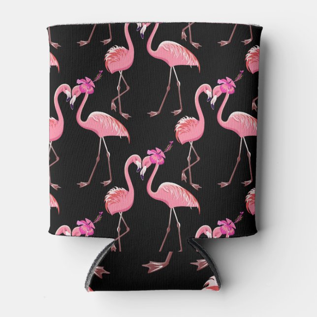 Pink Flamingos: Schwarzer Hintergrund Vintag Dosenkühler (Vorderseite)