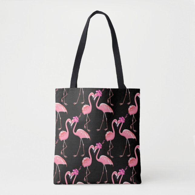 Pink Flamingos: Schwarzer Hintergrund Vintag Tasche (Vorderseite)