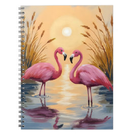 Pink Flamingos Sunset Animal Painting Notizblock