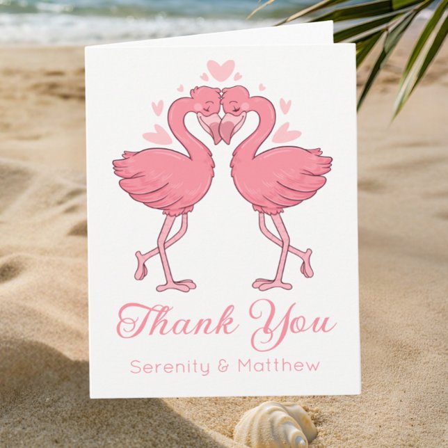Pink Flamingos Tropical Beach Wedding Thank You Dankeskarte (Von Creator hochgeladen)