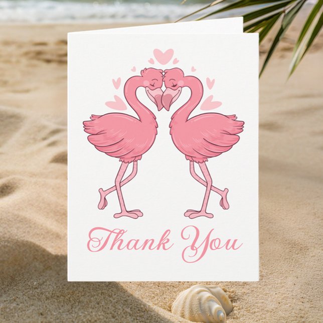 Pink Flamingos Tropical Beach Wedding Thank You Dankeskarte (Von Creator hochgeladen)
