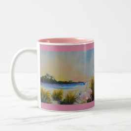 Pink Flamingos Tropical Island Zweifarbige Tasse