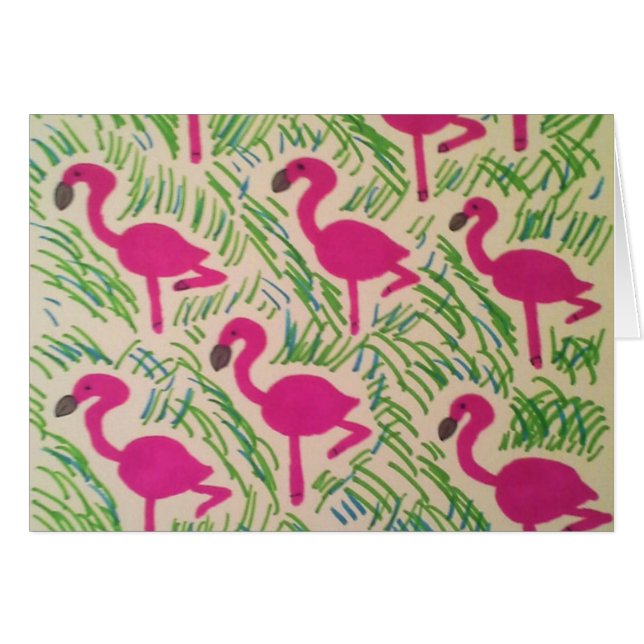 Pink Flamingos Tropical Pattern Greeting Card (Vorderseite (Horizontal))
