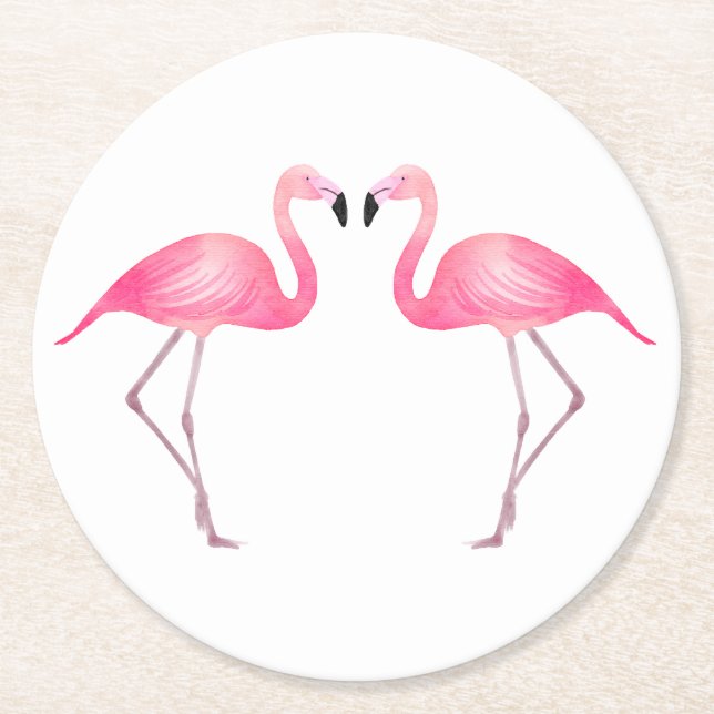 Pink Flamingos Tropical Wedding, Party, Luau Beach Runder Pappuntersetzer (Vorderseite)