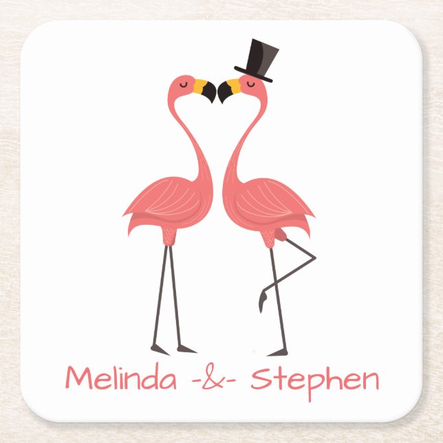 Pink Flamingos Tropical Wedding, Party, Luau Rechteckiger Pappuntersetzer (Vorderseite)