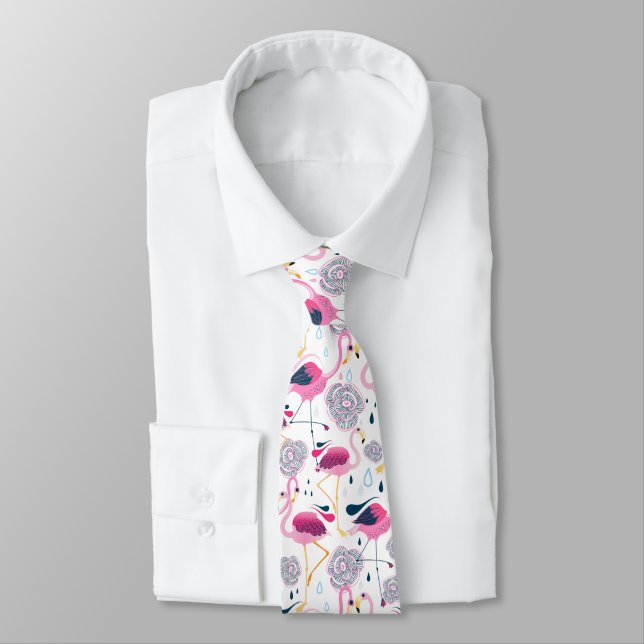 Pink Flamingos tropische Blume Muster Krawatte (Gebunden)