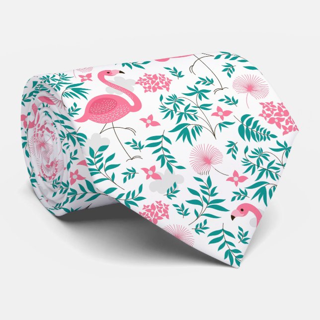 Pink Flamingos und Blume Muster Krawatte (Gerollt)