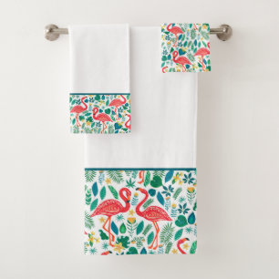Pink Flamingos und tropische Blume Muster Badhandtuch Set