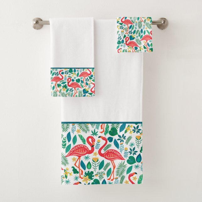 Pink Flamingos und tropische Blume Muster Badhandtuch Set (Insitu)