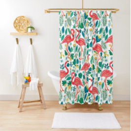 Pink Flamingos und tropische Blume Muster Duschvorhang
