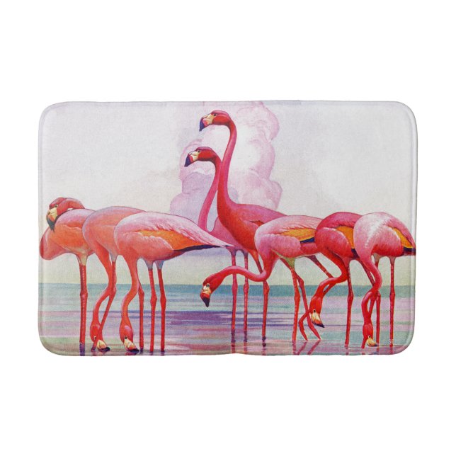 Pink Flamingos von Francis Lee Jaques Badematte (Vorderseite)