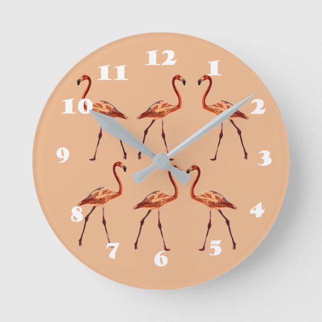 Pink Flamingos Wall Clock Runde Wanduhr (Vorderseite)