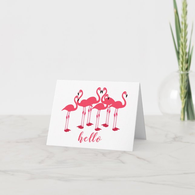 Pink Flock von Flamingos "Hello" Hinweis Karte (Vorderseite)
