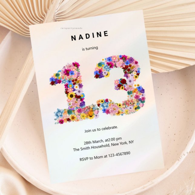 Pink Floral 13th Birthday Garden Spring Wildflower Einladung (boho soft pink floral, flower arrangement, invitation invite, cute unique girly, elegant modern, bir)