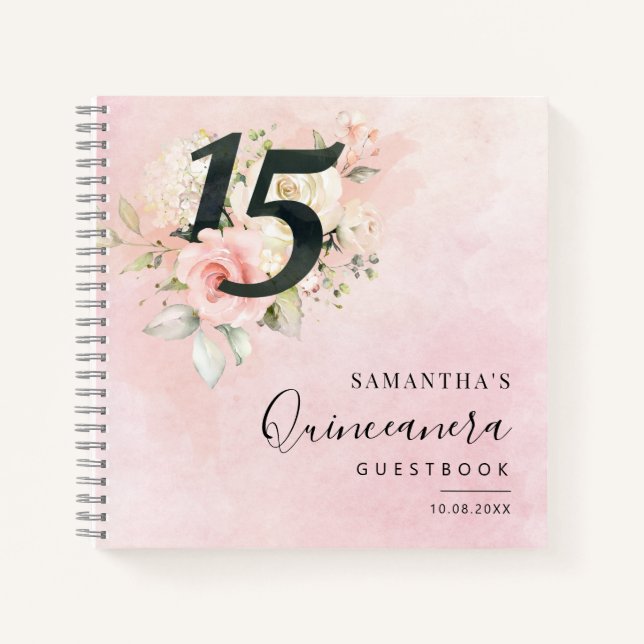 Pink Floral 15e anniversaire Script Party Livre d' (Devant)