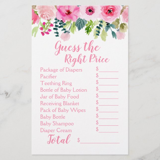 Pink Floral 2 Baby Showspiele Raten Preis & Küche (Vorderseite)
