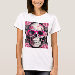 Pink Floral 3D Toter Schädel mit Sonnenbrille T-Shirt
