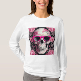 Pink Floral 3D Toter Schädel mit Sonnenbrille T-Shirt