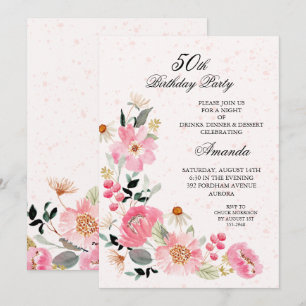 Pink Floral 50. Geburtstagsparty Einladung