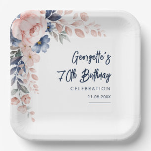Pink Floral 70. Geburtstagsparty Botanical Pappteller