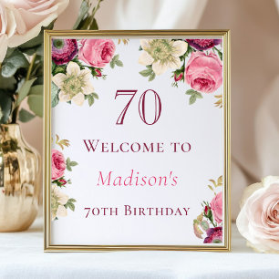 Pink Floral 70e Affiche de bienvenue d'anniversair
