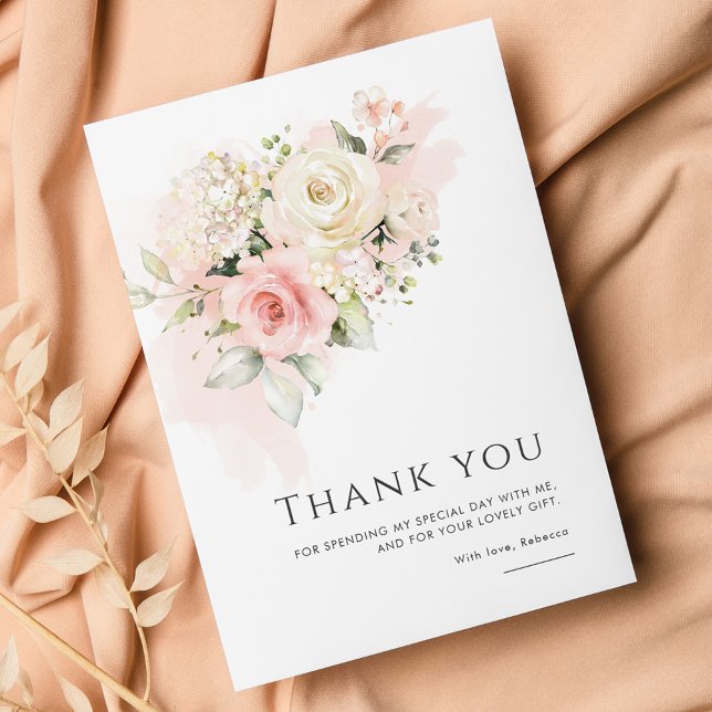 Pink Floral 75. Geburtstagsparty Dankeskarte (Quinceanera Floral Birthday Thank You Card)