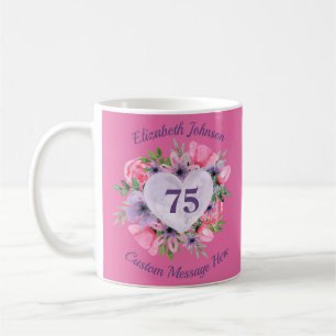 Pink Floral 75e Anniversaire Mug pour femmes
