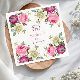 Pink Floral 80. Geburtstag Serviette