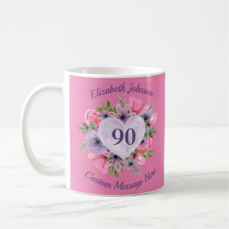 Pink Floral 90. Geburtstagsfeier Tasse für Frauen