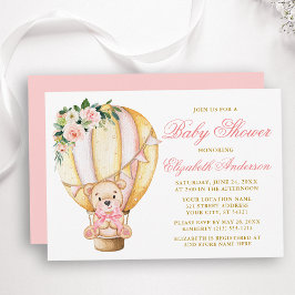 Pink Floral Air Ballon Teddy Bear Baby Dusche Einladung